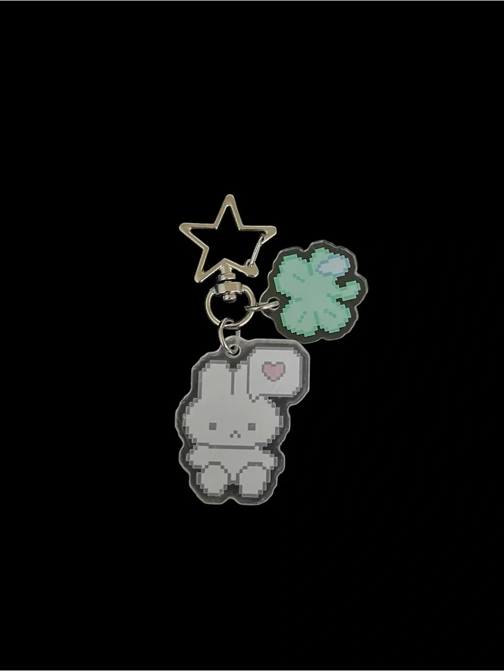 Cute White Bunny Lucky Green Clover Wishcore Y2K Clear Acrylic Keychain